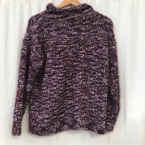 Loft Burgundy Wine Lavender White Mock Turtleneck Fuzzy Pullover Sweater Top L - Picture 6 of 6